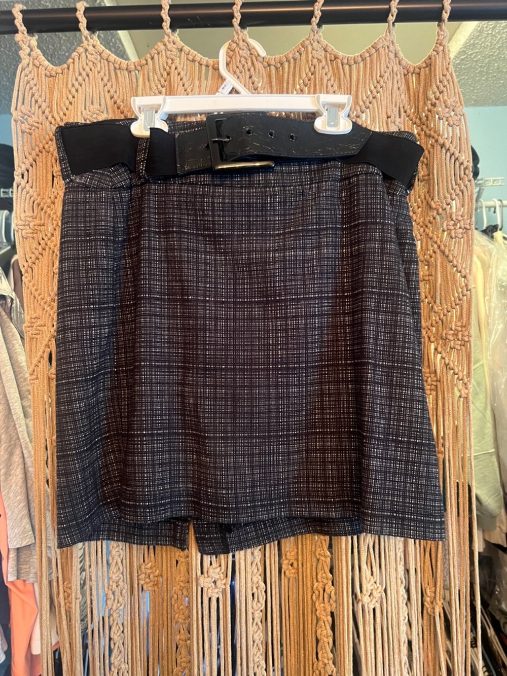 Maurices Black Textured Mini Skirt with Belt Detail
